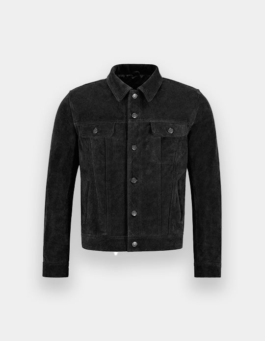 Men's Classic Trucker Black Suede Leather Jacket Denim Style Western Real Suede Leather Jacket Mens Suede Jacket Black.